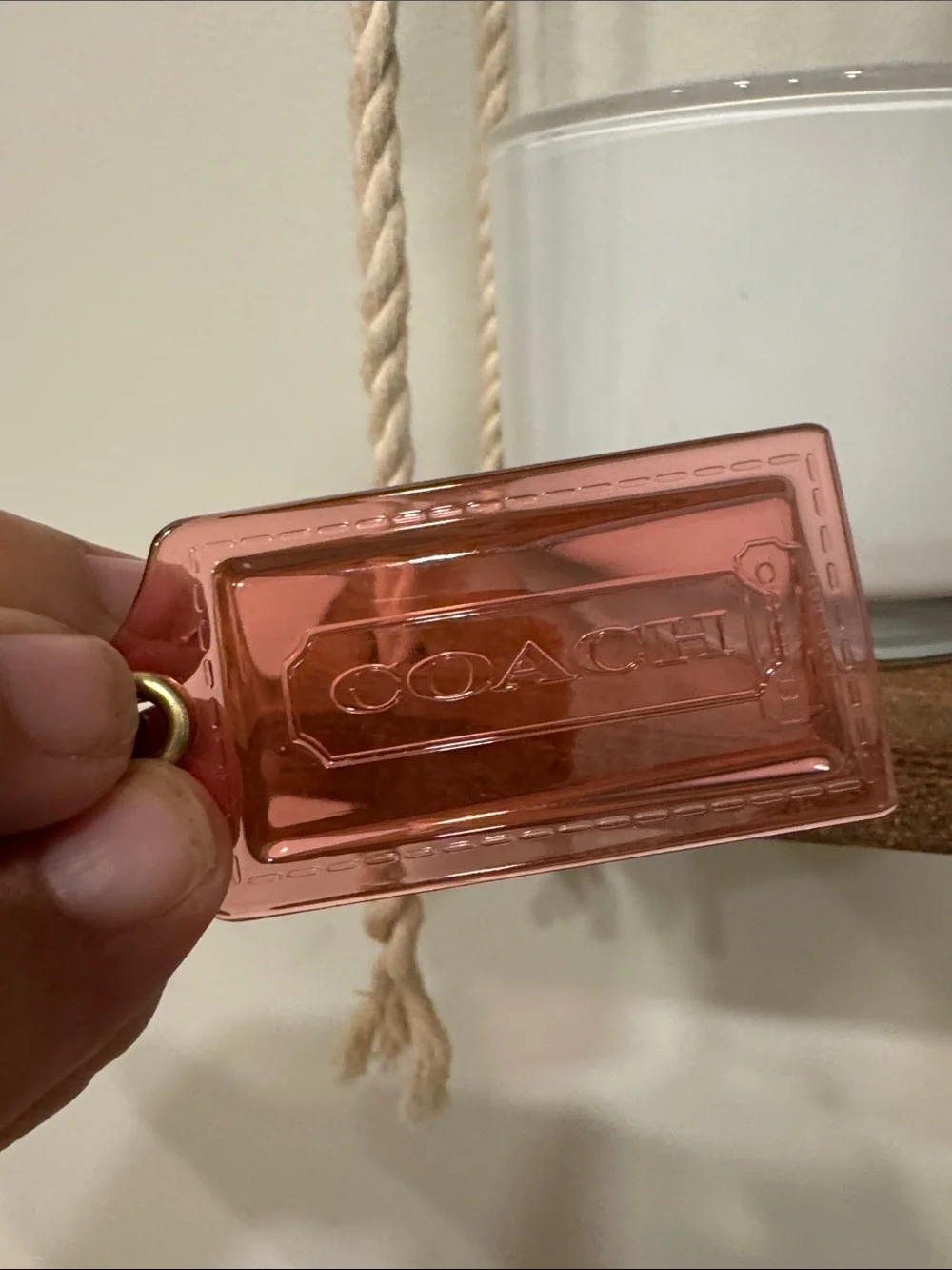 Coach Pink Poopy Transparent Acrylic Hangtag with brass chain